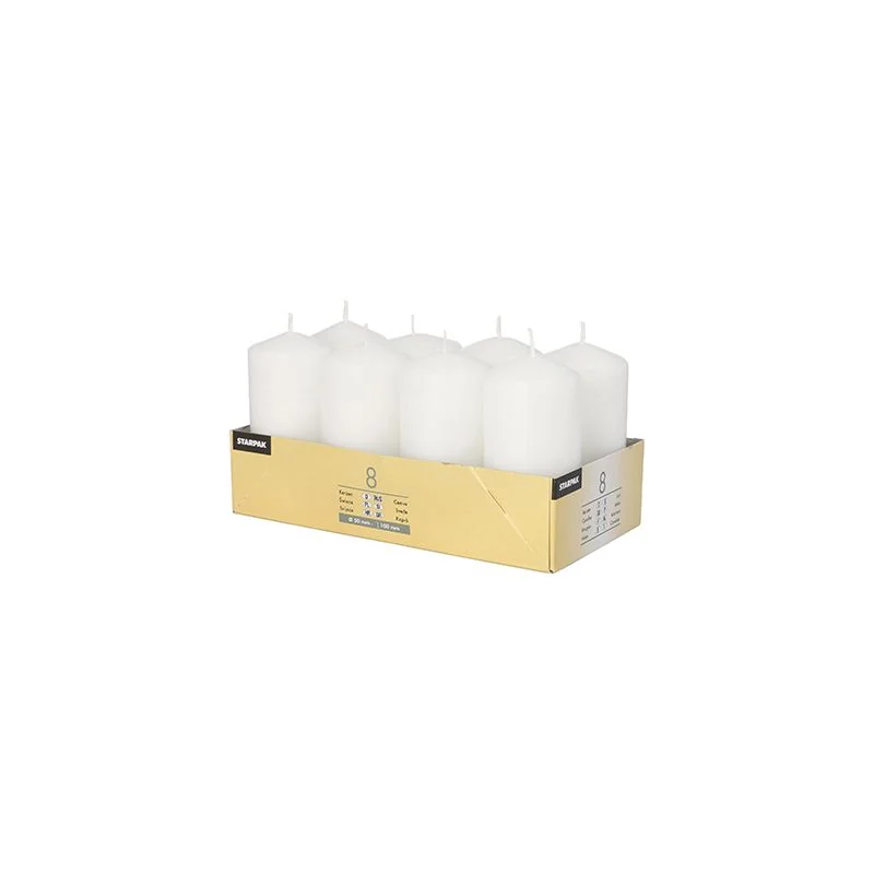 STARPAK Stumpenkerze, Durchmesser: 50 mm, weiß, 8er (EAN: 4002911179840)
