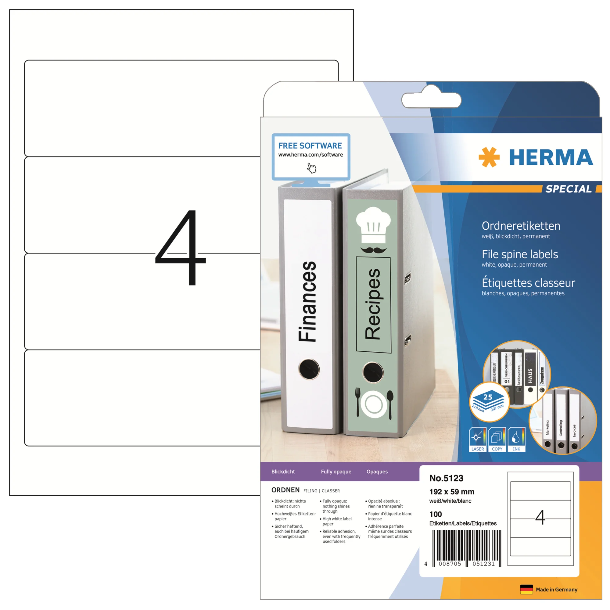 HERMA Ordnerrücken-Etiketten SPECIAL, 192 x 59 mm, weiß (EAN: 4008705051231)