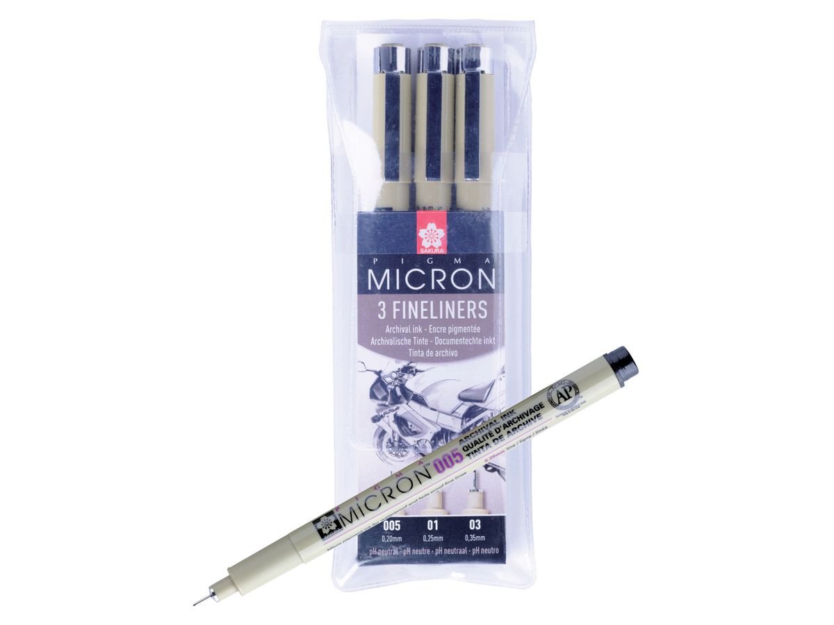 SAKURA Fineliner PIGMA MICRON, 3er Etui, schwarz (EAN: 8710141130444)