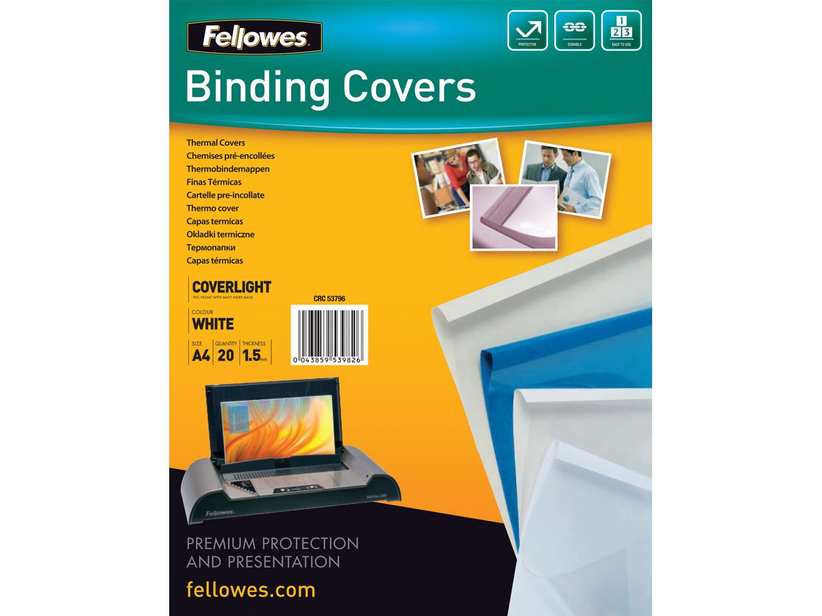 Fellowes Thermobindemappe Coverlight, DIN A4, 1,5 mm, weiß (EAN: 0043859539826)