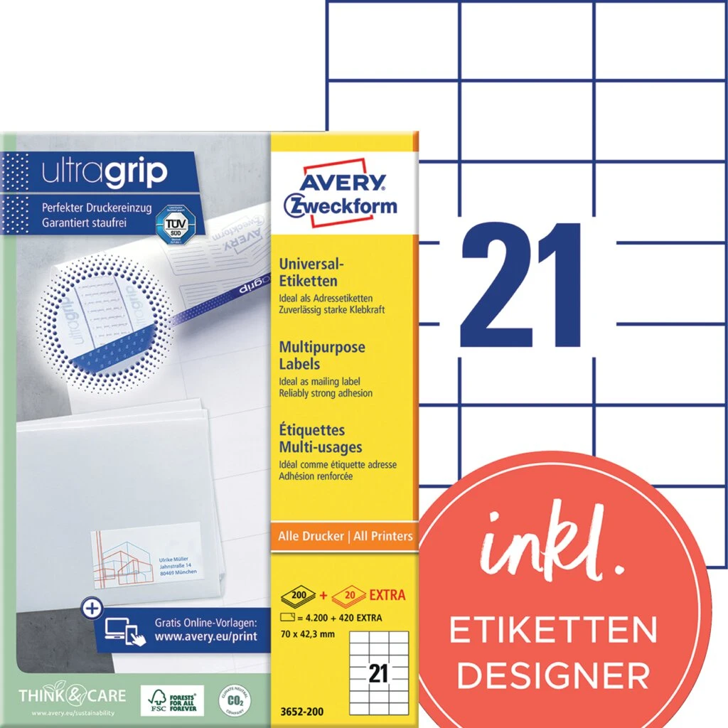 AVERY Zweckform Universal-Etiketten, 70 x 42,3 mm, weiß (EAN: 4004182249529)