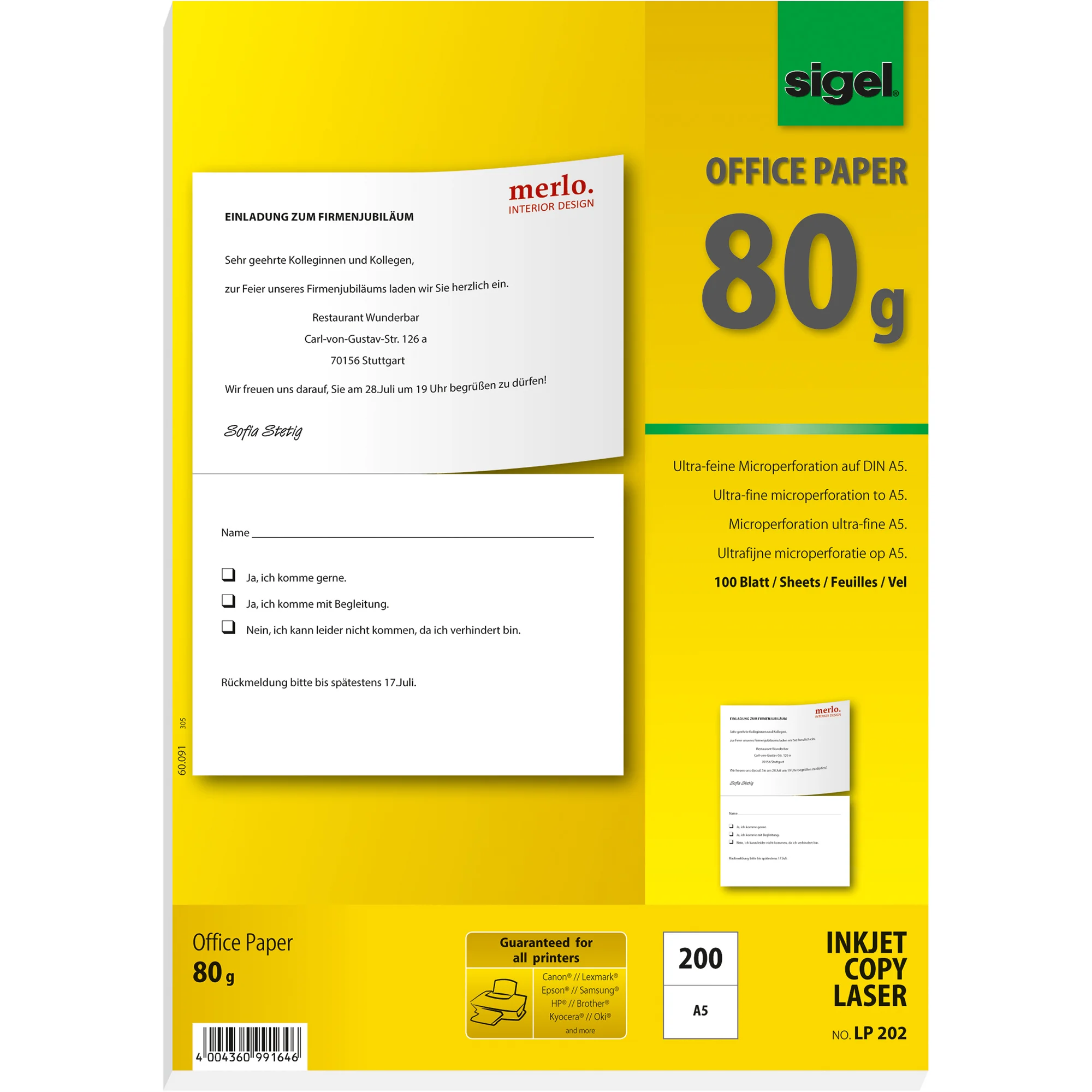 sigel Multifunktionspapier "MultiPrint",A4 perforiert auf A5 (EAN: 4004360991646)