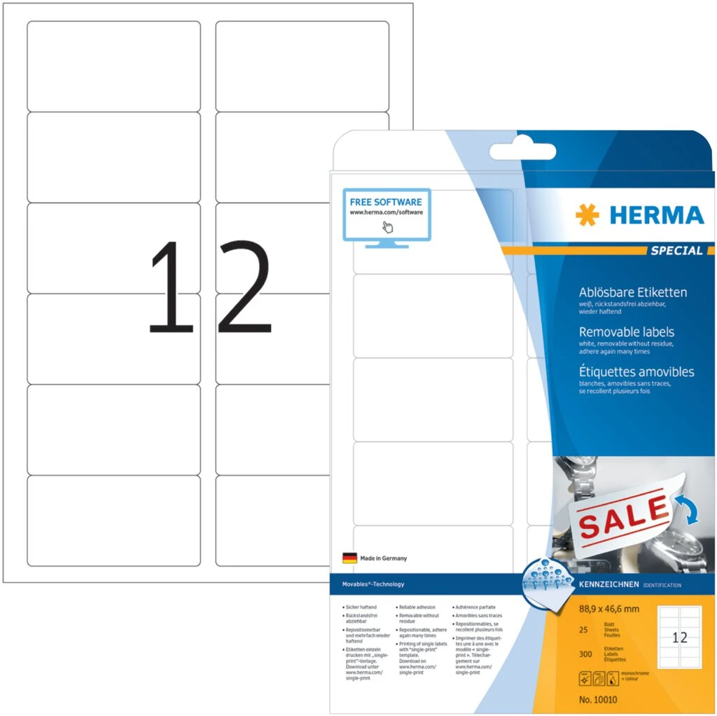 HERMA Universal-Etiketten SPECIAL, 88,9 x 46,6 mm, weiß (EAN: 4008705100106)