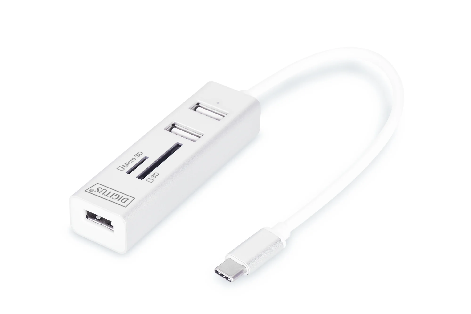 DIGITUS USB-C 2.0 OTG Hub 3-Port/ SD-Card-Reader Kartenleser, weiß (EAN: 4016032425830)