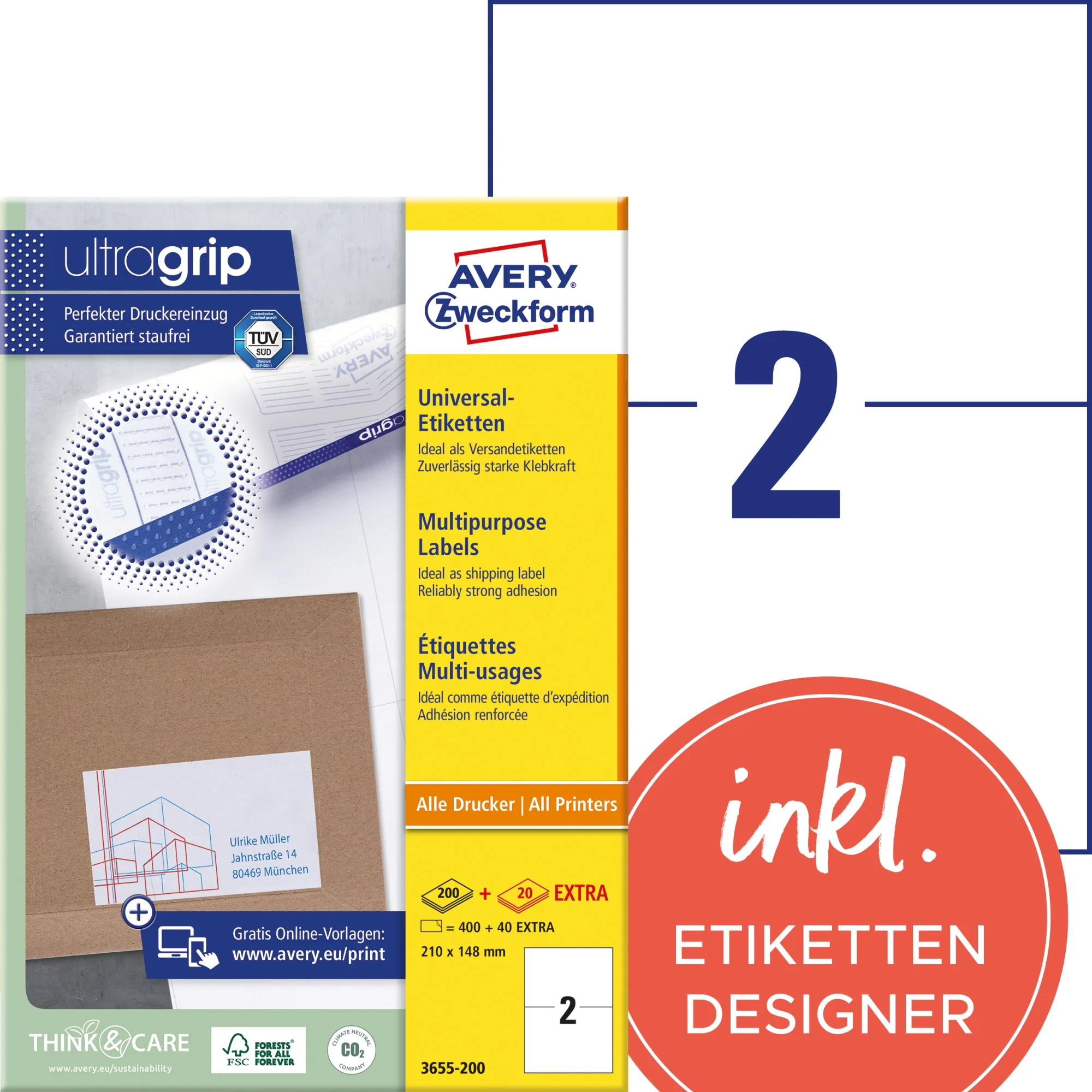 AVERY Zweckform Universal-Etiketten, 210 x 148 mm, weiß (EAN: 4004182249611)