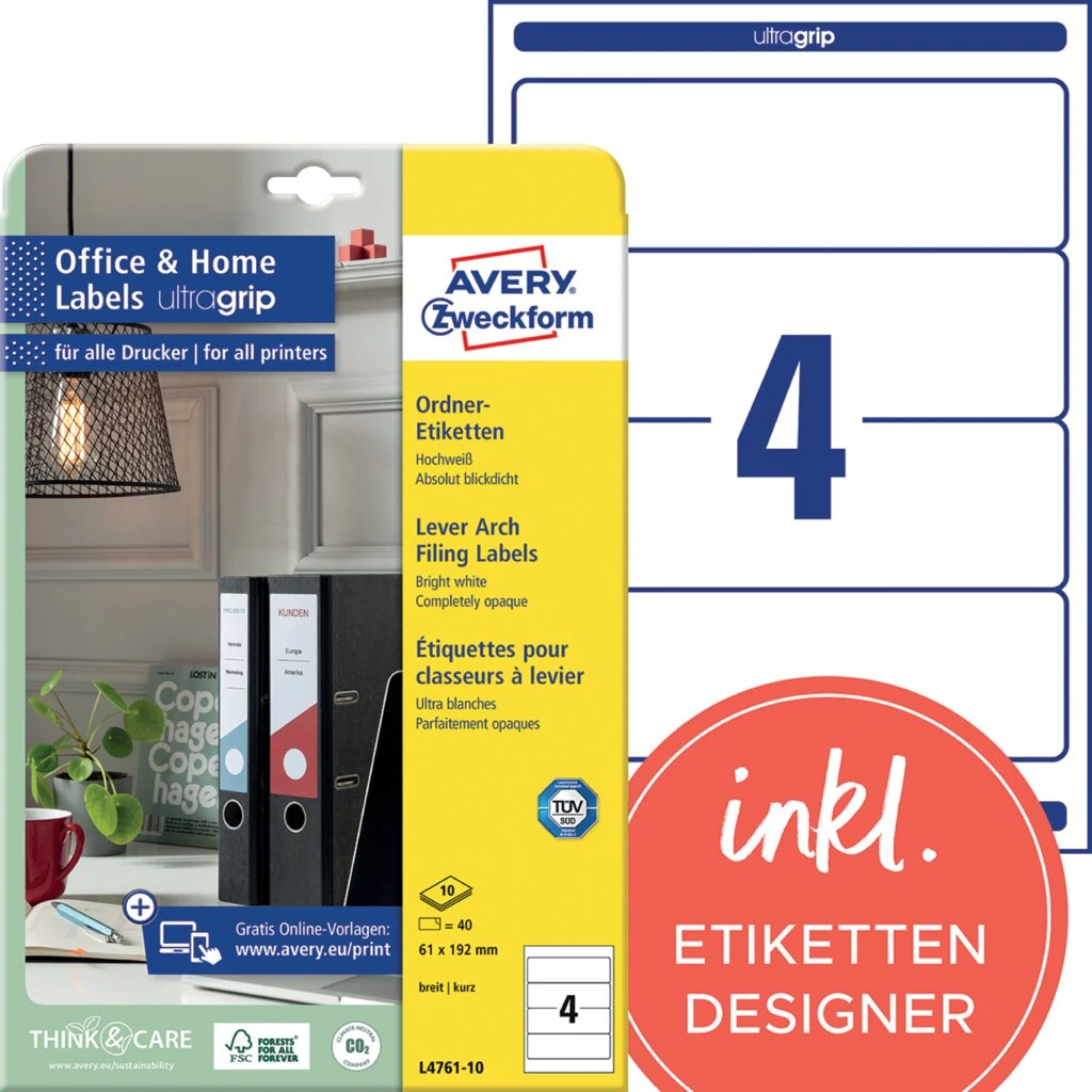 AVERY Zweckform Ordnerrücken-Etiketten, 61 x 192 mm, 10 Bl. (EAN: 4004182433096)