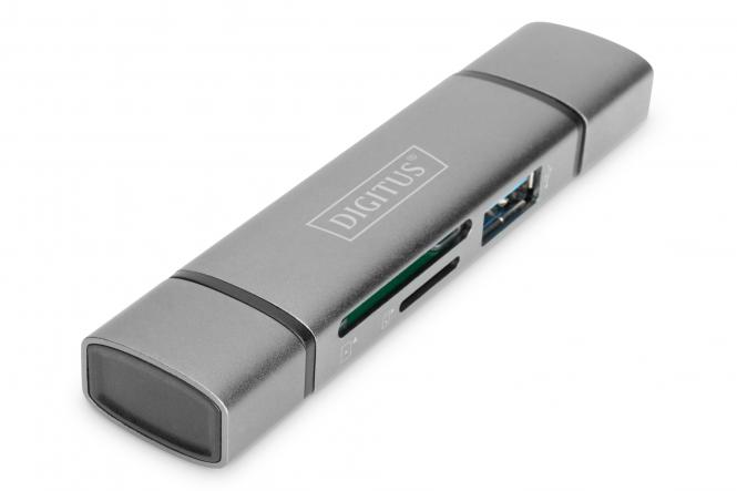 DIGITUS Dual Card Reader Hub USB-C / USB 3.0, OTG, grau (EAN: 4016032464464)