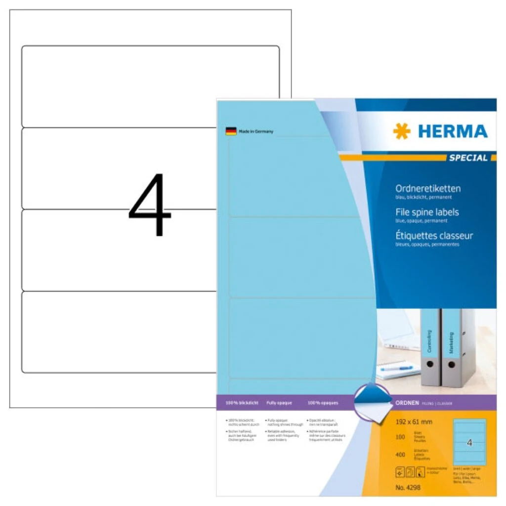 HERMA Ordnerrücken-Etiketten SPECIAL, 192,0 x 61,0 mm, blau (EAN: 4008705042987)