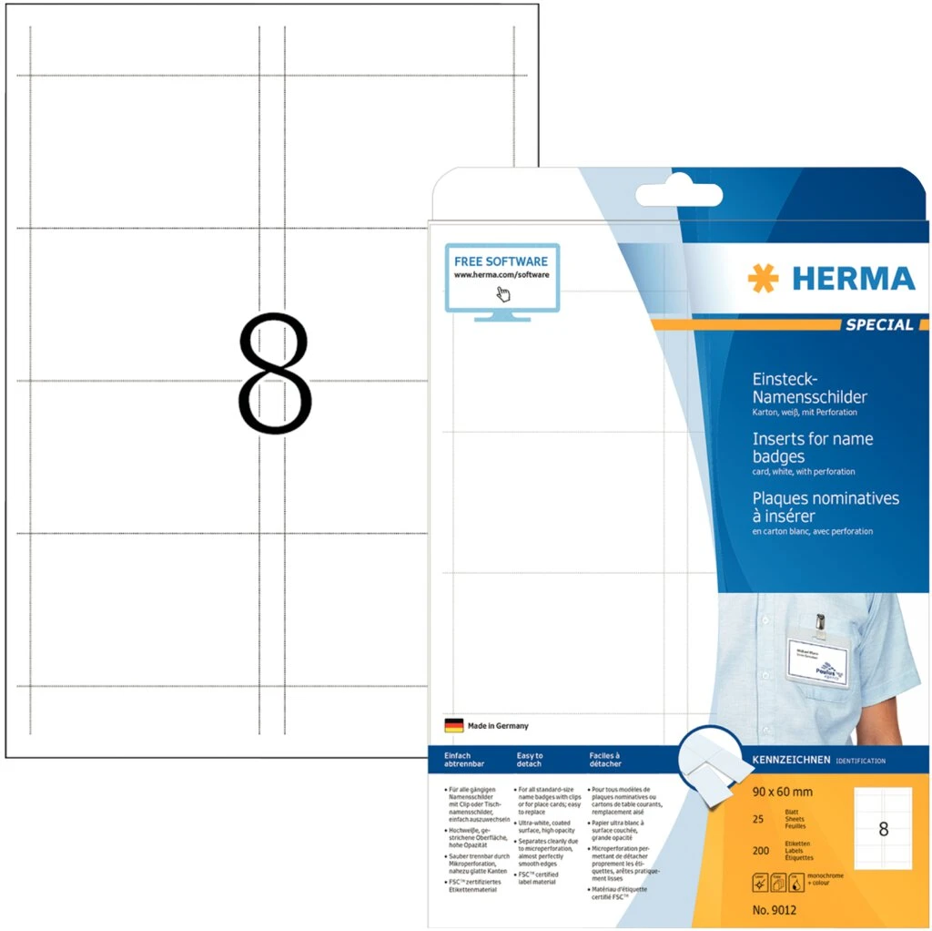 HERMA Einsteck-Namensschilder SPECIAL, 90 x 60 mm, weiß (EAN: 4008705090124)