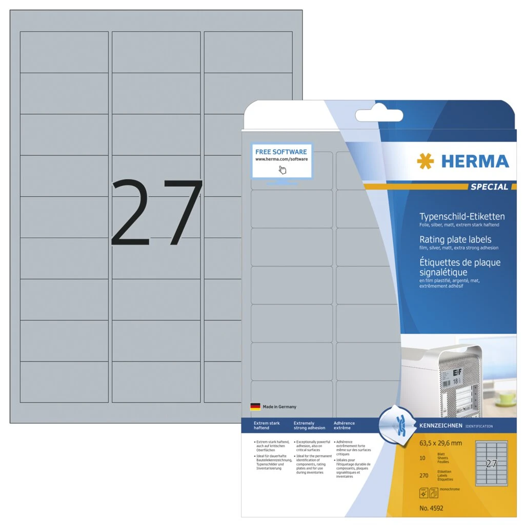 HERMA Typenschild-Etiketten SPECIAL, 63,5 x 29,6 mm, silber (EAN: 4008705045926)