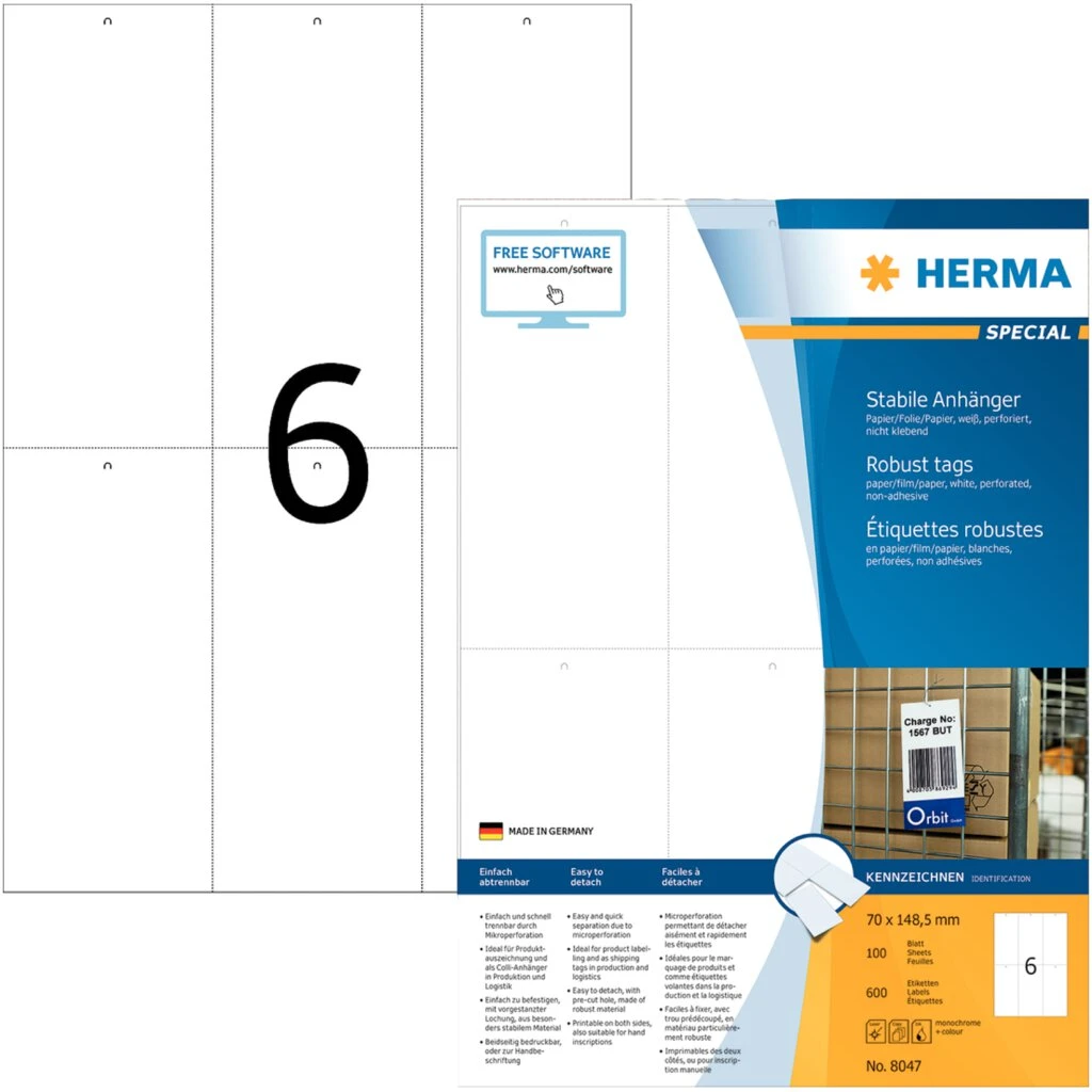 HERMA Warenanhänger SPECIAL, 70 x 148,5 mm, weiß (EAN: 4008705080477)