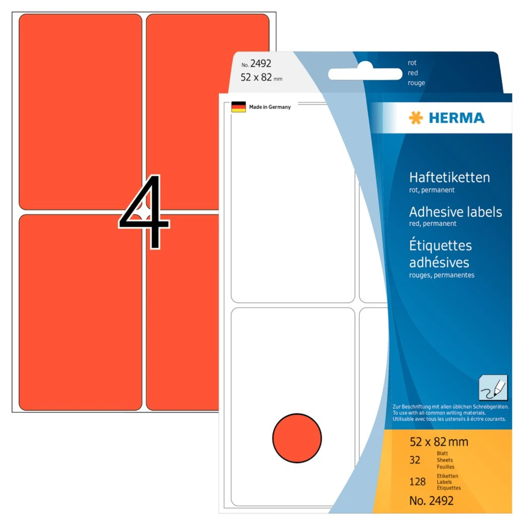 HERMA Vielzweck-Etiketten, 52 x 82 mm, rot, Großpackung (EAN: 4008705024921)