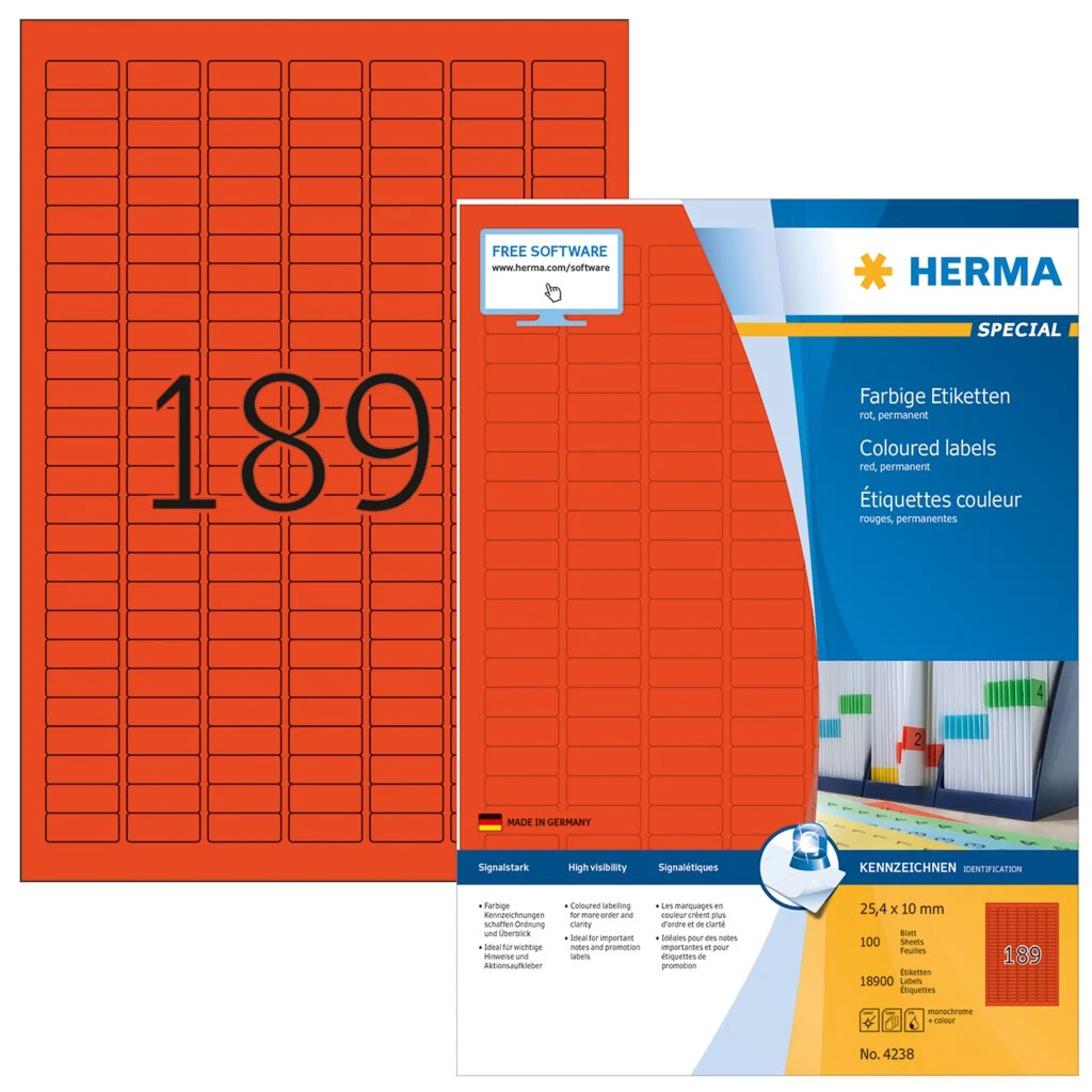 HERMA Universal-Etiketten SPECIAL, 25,4 x 10 mm, rot (EAN: 4008705042383)