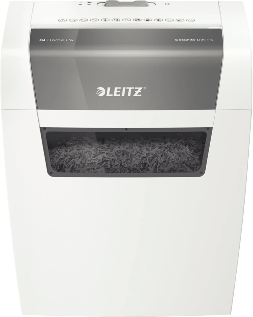 LEITZ Aktenvernichter IQ Home, 4 x 28 mm Partikel, weiß (EAN: 4002432128464)