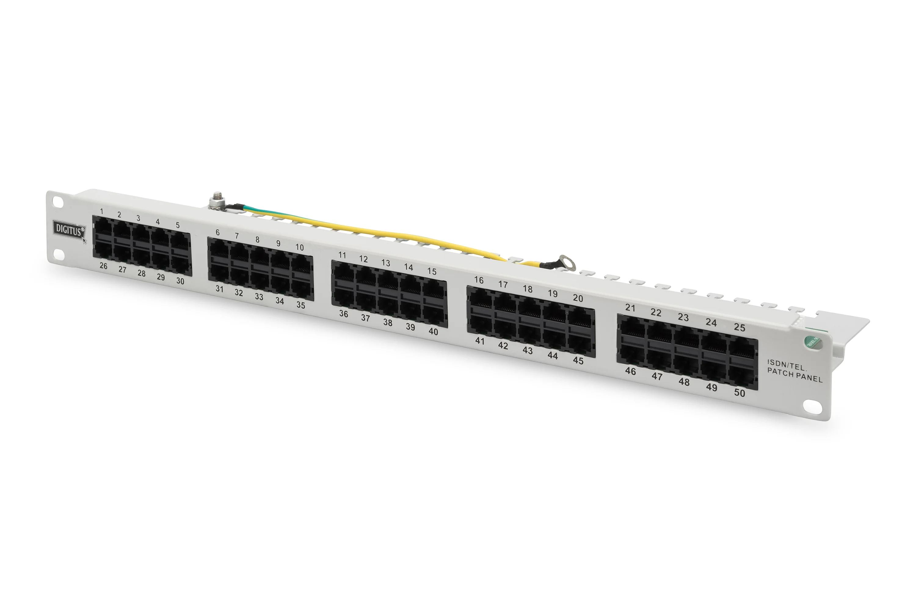 DIGITUS 19" ISDN Patch Panel Kat. 3, 50 x RJ45, 1 HE, lichtgrau (RAL 7035) (EAN: 4016032269021)