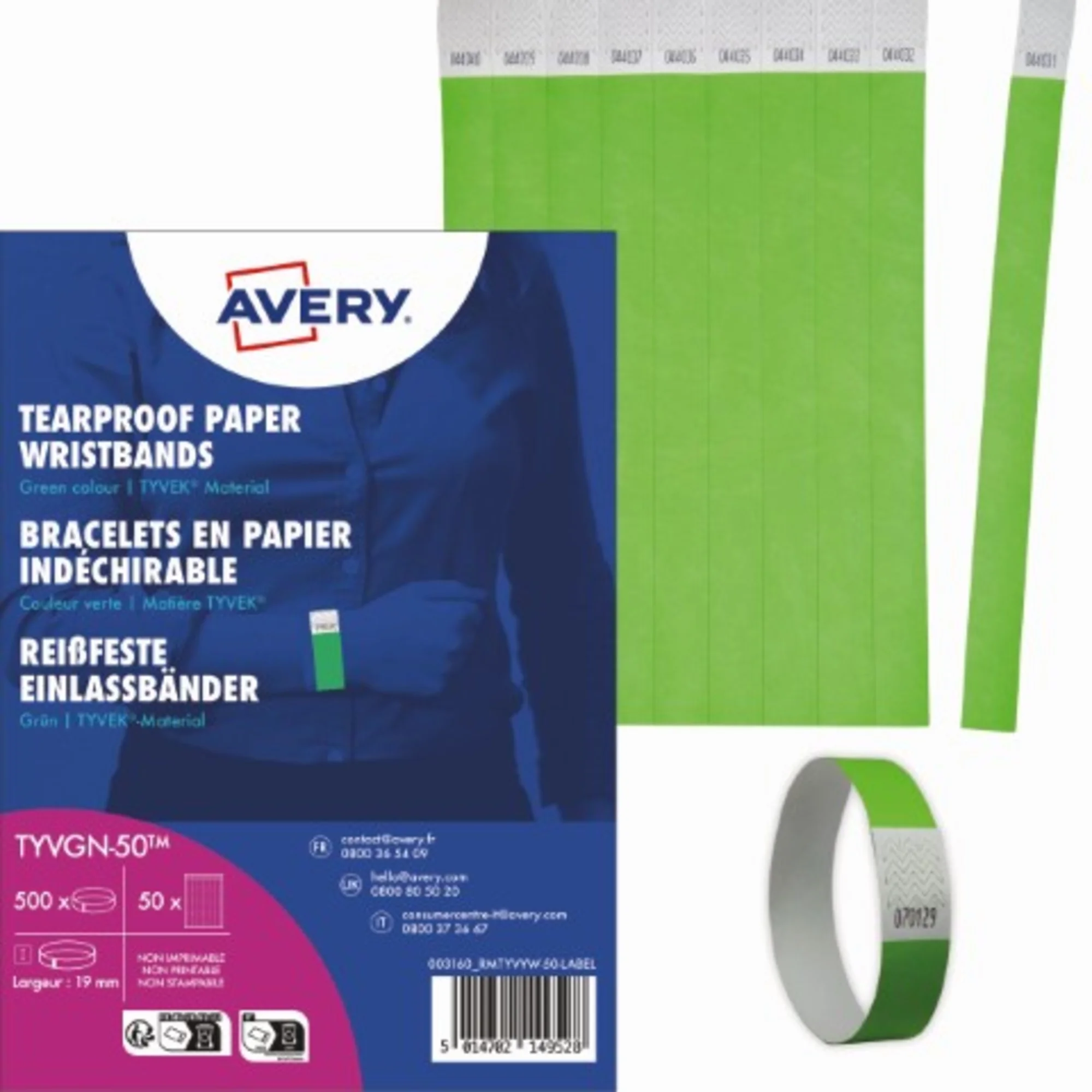 AVERY Eventbänder/Einlassbänder, 256 x 19 mm, neongrün (EAN: 5014702149504)