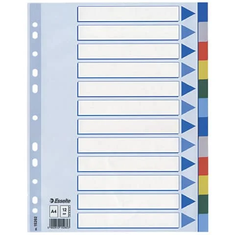 Esselte Kunststoff-Register, blanko, A4, PP, 12-teilig, mehrfarbig (EAN: 5902812152623)