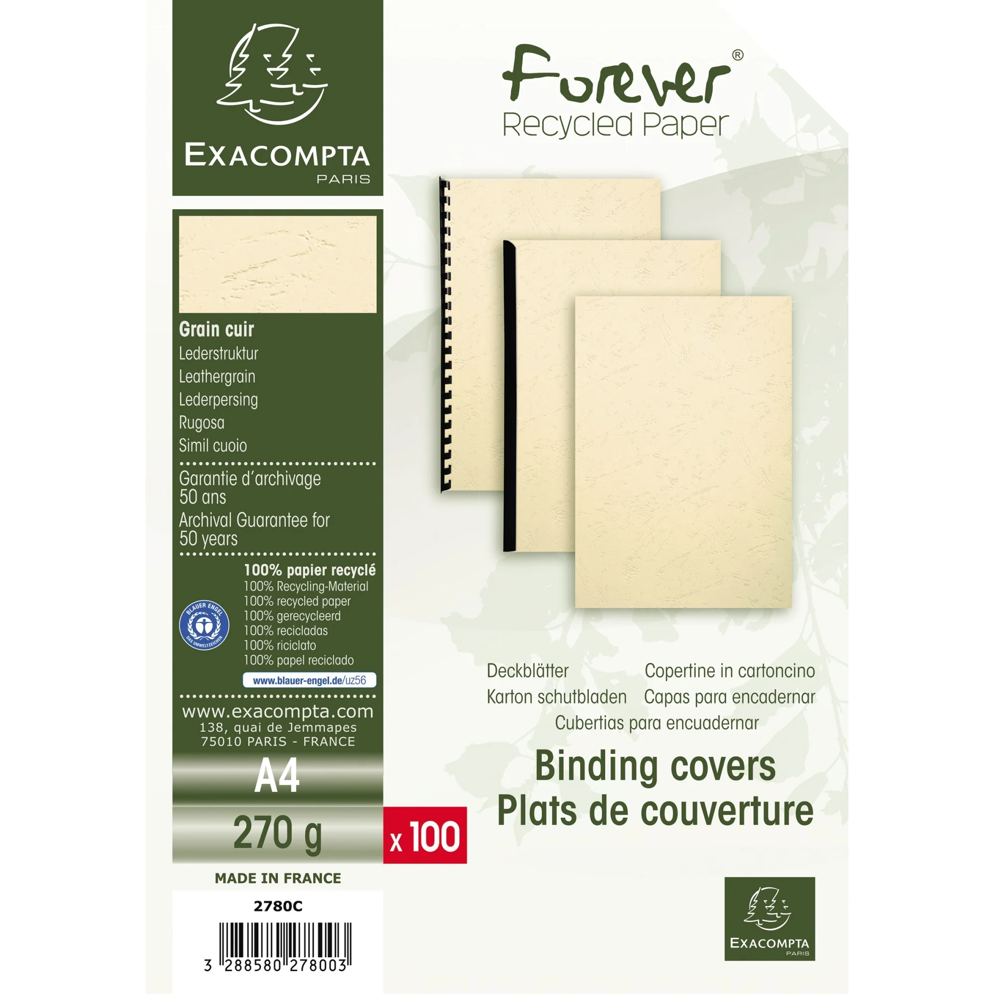 EXACOMPTA Einbanddeckel FOREVER, DIN A4, elfenbein (EAN: 3288580278003)