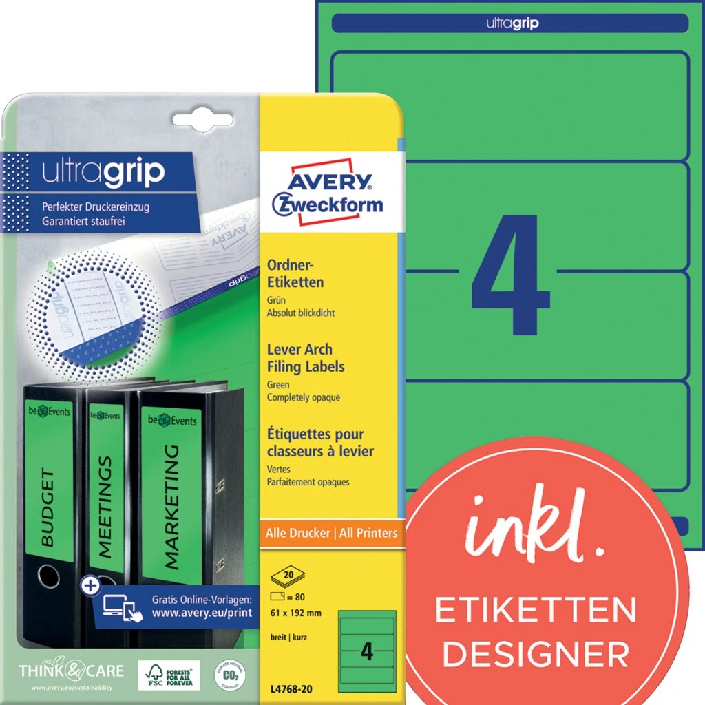AVERY Zweckform Ordnerrücken-Etiketten, 61 x 192 mm, grün (EAN: 4004182047682)