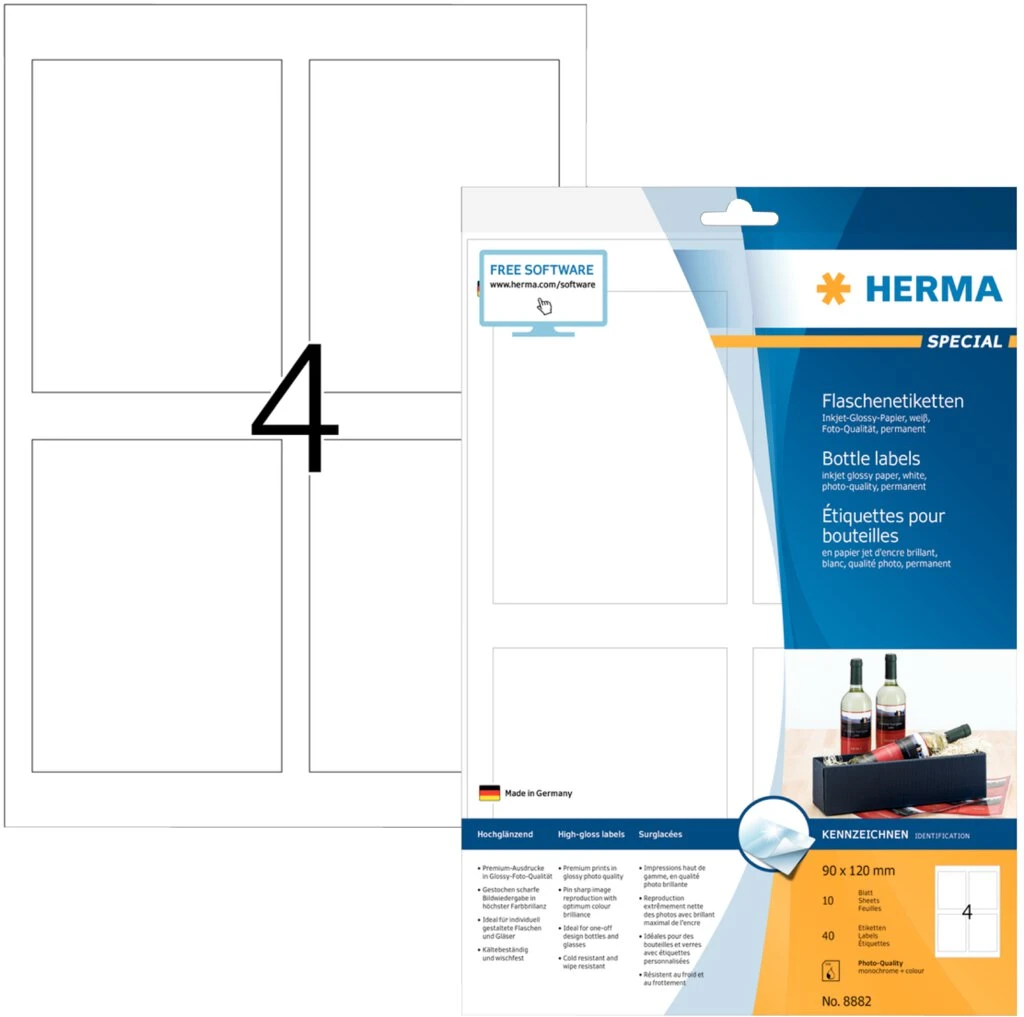HERMA Flaschen-Etiketten SPECIAL, 90 x 120 mm, weiß (EAN: 4008705088824)