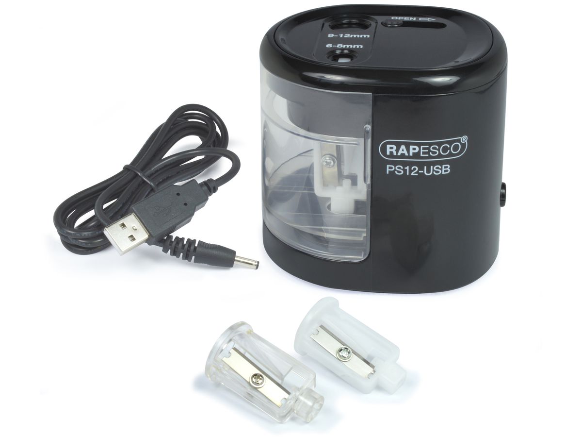RAPESCO Elektrischer Doppel-Spitzer PS12-USB, schwarz (EAN: 5018505011259)