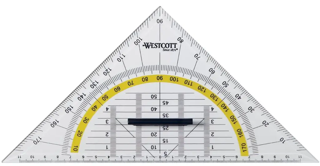 WESTCOTT Geometriedreieck, Hypotenuse: 220 mm, mit Griff (EAN: 4027521512221)