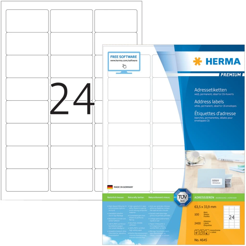 HERMA Universal-Etiketten PREMIUM, 63,5 x 33,9 mm, weiß (EAN: 4008705046459)