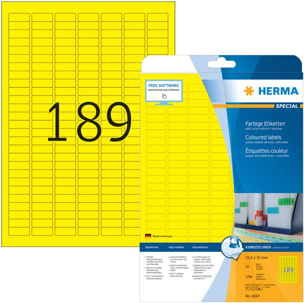 HERMA Universal-Etiketten SPECIAL, 25,4 x 10 mm, gelb (EAN: 4008705042437)