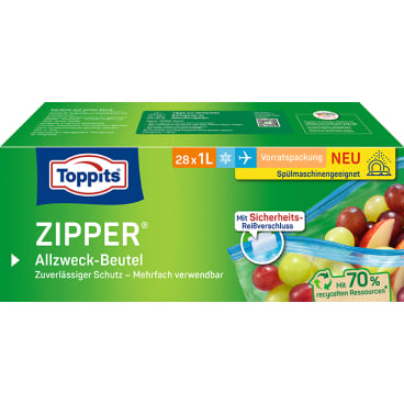 TOPPITS Allzweckbeutel mit Zipper, 28 x 1 Liter, transparent (EAN: 4008871210272)