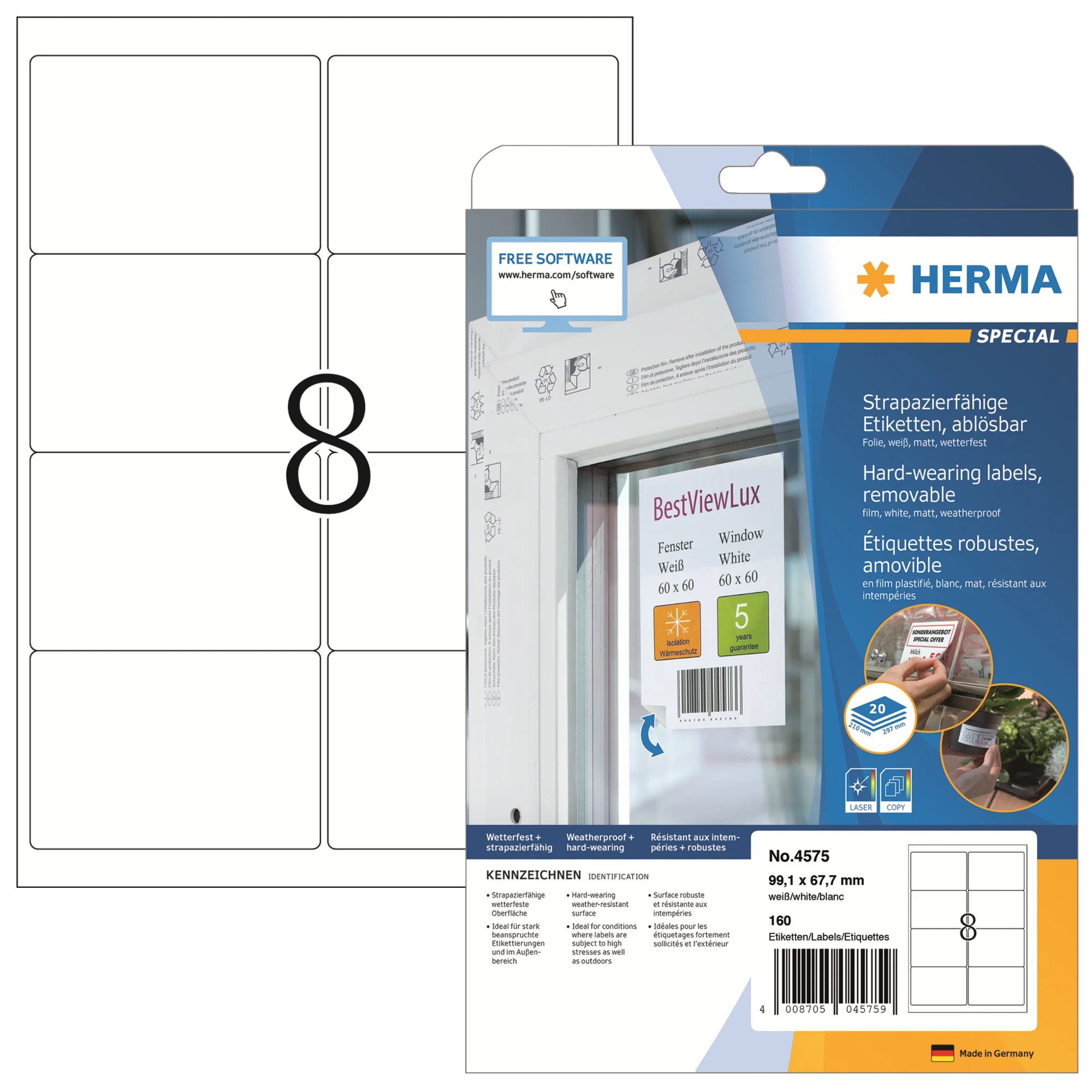 HERMA Polyester-Etiketten SPECIAL, 99,1 x 67,7 mm, ablösbar (EAN: 4008705045759)