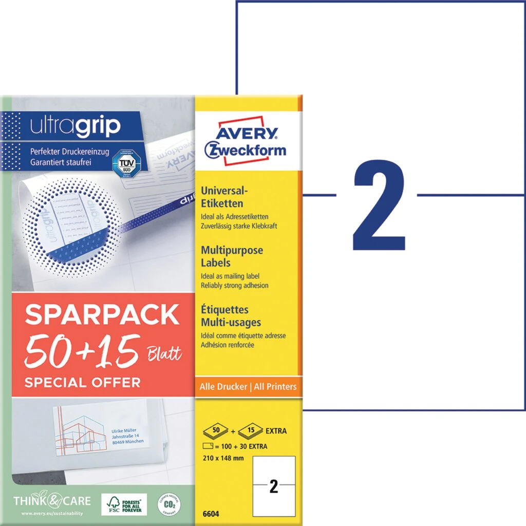 AVERY Zweckform Universal-Etiketten, 210 x 148 mm, 50+15 Bl. (EAN: 4004182066041)