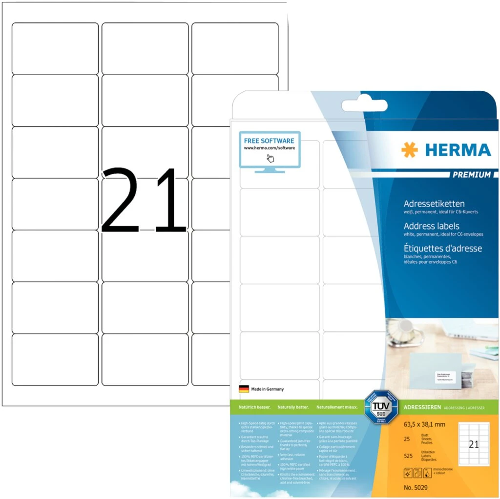HERMA Universal-Etiketten PREMIUM, 63,5 x 38,1 mm, weiß (EAN: 4008705050296)