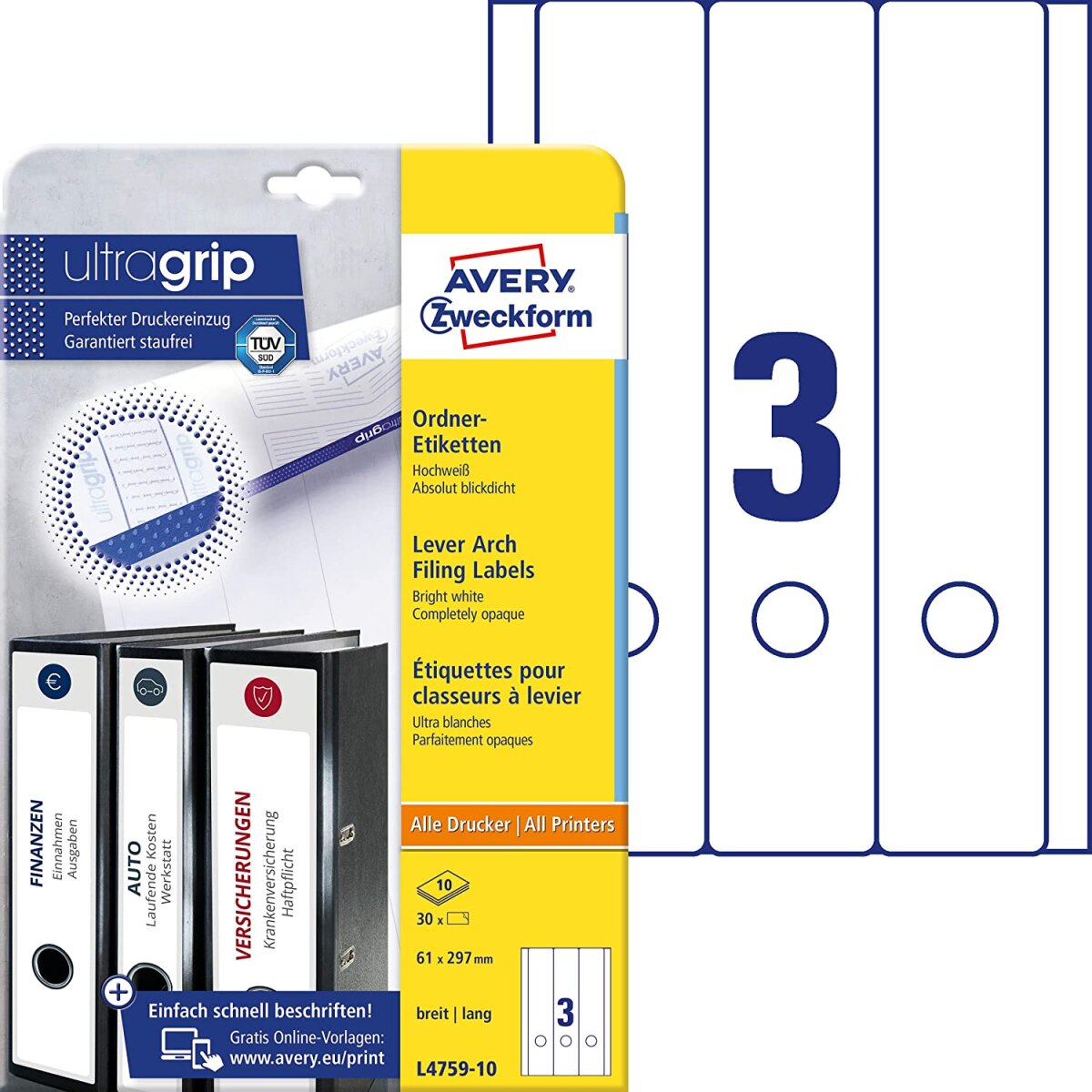 AVERY Zweckform Ordnerrücken-Etiketten, 61 x 297 mm, 10 Bl. (EAN: 4004182433126)