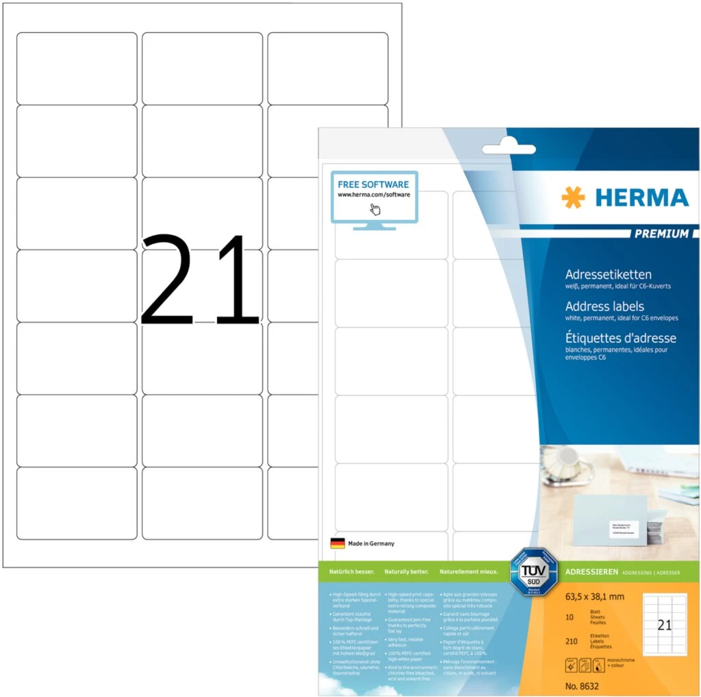 HERMA Universal-Etiketten PREMIUM, 63,5 x 38,1 mm, weiß (EAN: 4008705086325)
