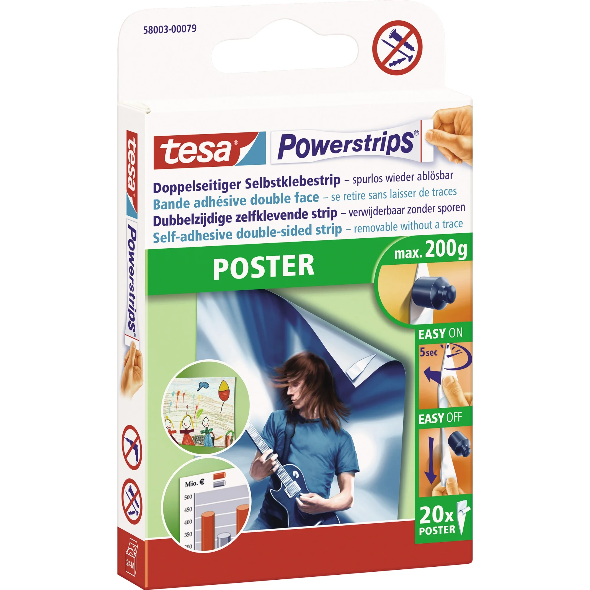 tesa Powerstrips POSTER, Haltekraft: max. 0,2 kg (EAN: 4042448103918)