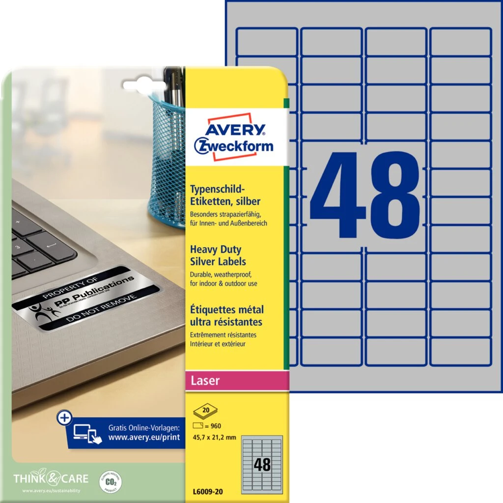 AVERY Zweckform Typenschild-Etiketten, 45,7 x 21,2mm, silber (EAN: 4004182060094)