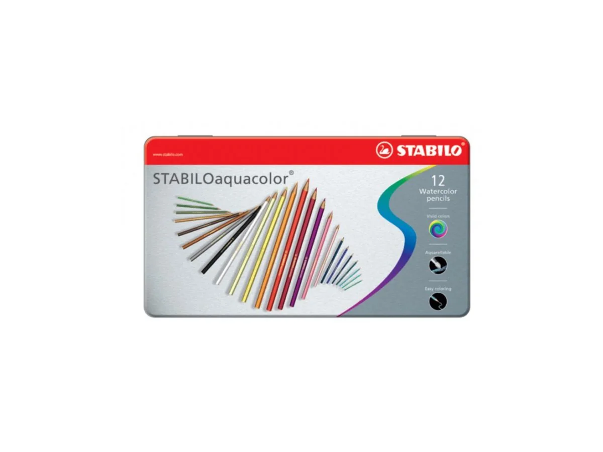 STABILO Aquarell-Buntstift aquacolor ARTY, 12er Metalletui, farbig sortiert (EAN: 4006381146487)