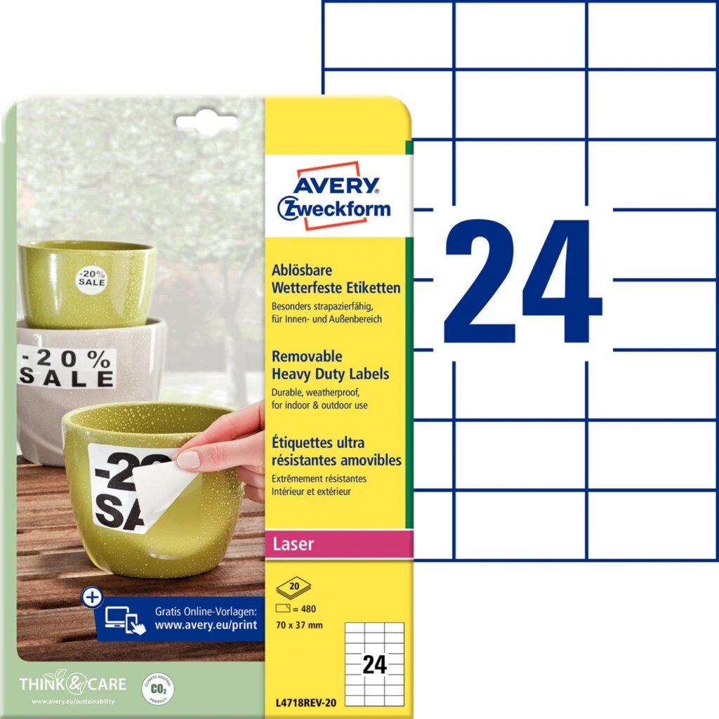 AVERY Zweckform Wetterfeste Etiketten, 70 x 37 mm, ablösbar (EAN: 4004182049792)