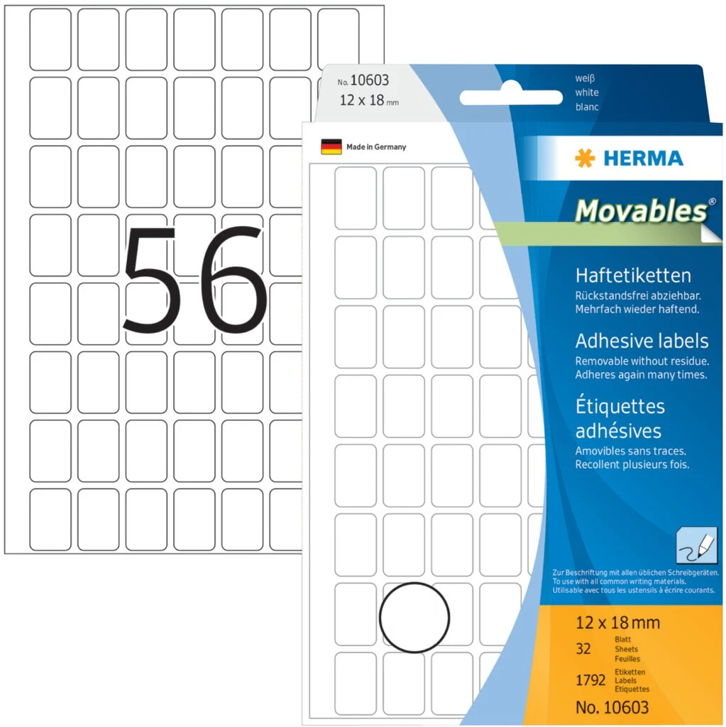 HERMA Vielzweck-Etiketten, 12 x 18 mm, zur Handbeschriftung (EAN: 4008705106030)