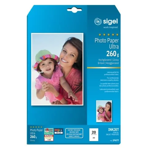 sigel Ultra-Foto-Papier, DIN A4, hochglänzend, 260 g/qm, superweiß (EAN: 4004360996948)