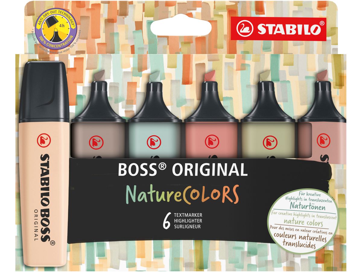 STABILO Textmarker BOSS ORIGINAL NatureCOLORS, 6er Etui (EAN: 4006381603140)