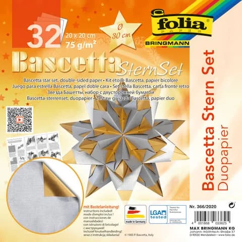folia Faltblätter Bascetta-Stern, 200 x 200 mm, silber/gold (EAN: 4001868033625)