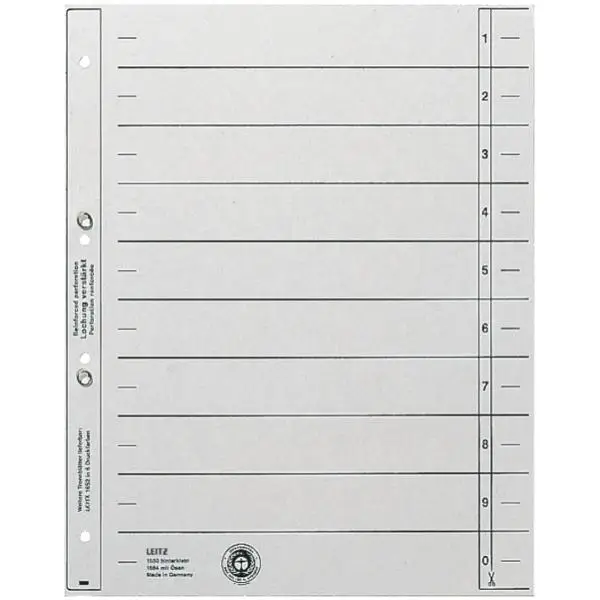 LEITZ Trennblätter, A4 Überbreite, Kraftkarton 200g/qm, grau (EAN: 4002432319190)