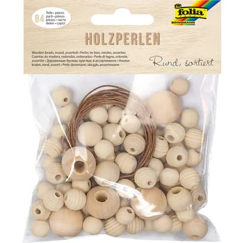 folia Holzperlen "Natur", rund, 4 Größen sortiert (EAN: 4001868119473)