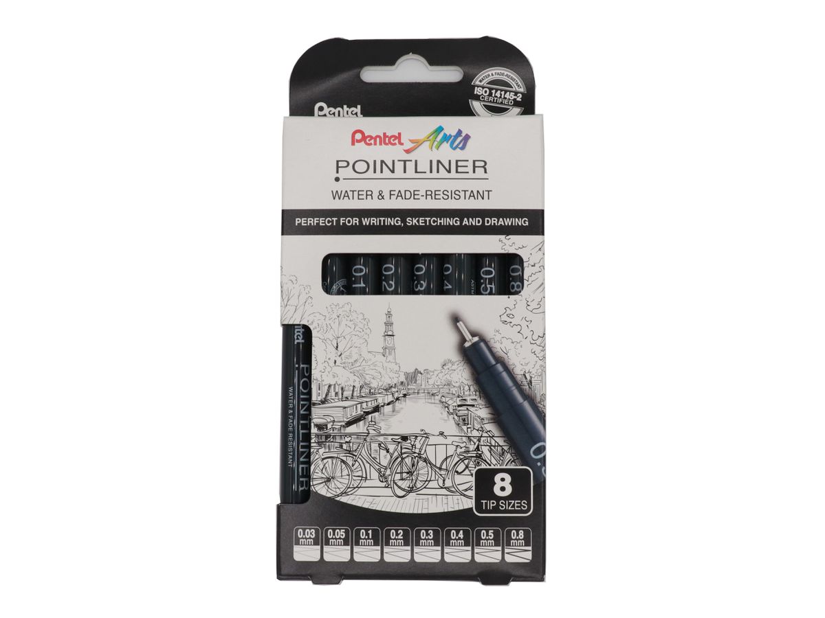 PentelArts Permanent Fineliner Pointliner, 8er Set (EAN: 0884851065629)