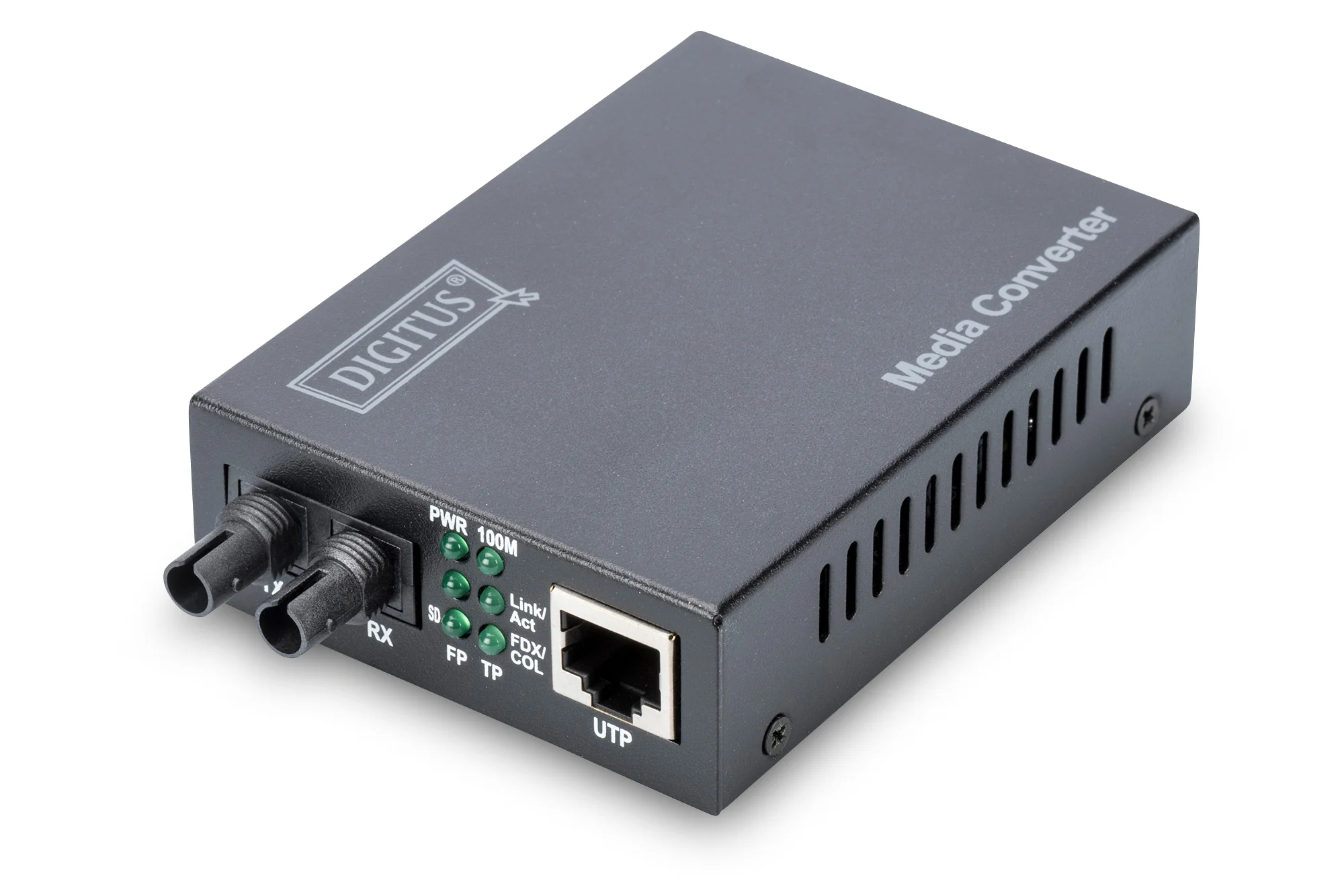 DIGITUS Fast Ethernet Medienkonverter, RJ45/ST, Multimode, schwarz (EAN: 4016032293088)