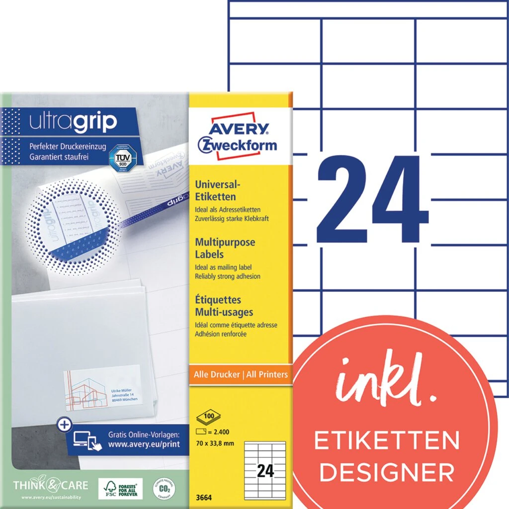 AVERY Zweckform Universal-Etiketten, 70 x 33,8 mm, weiß (EAN: 4004182036648)
