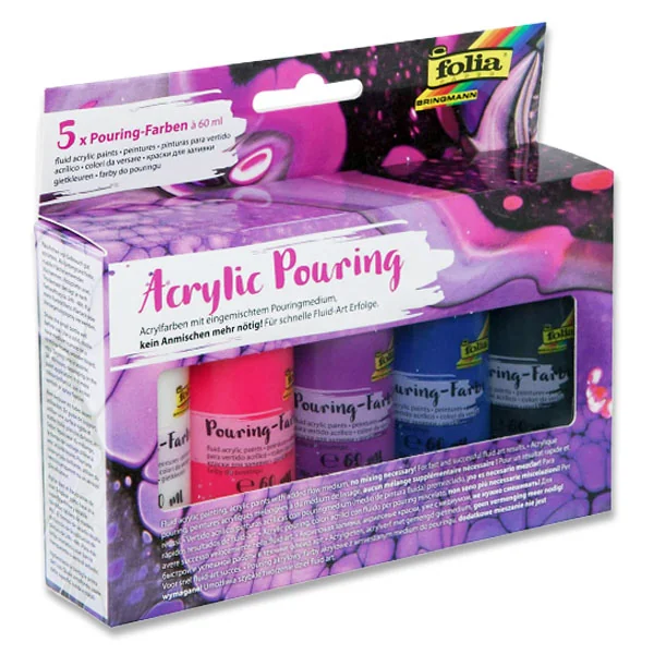 folia Acrylic Pouring-Farbe "INTENSIV", farbig sortiert, weiß, pink, lila, blau, schwarz (EAN: 4001868110692)