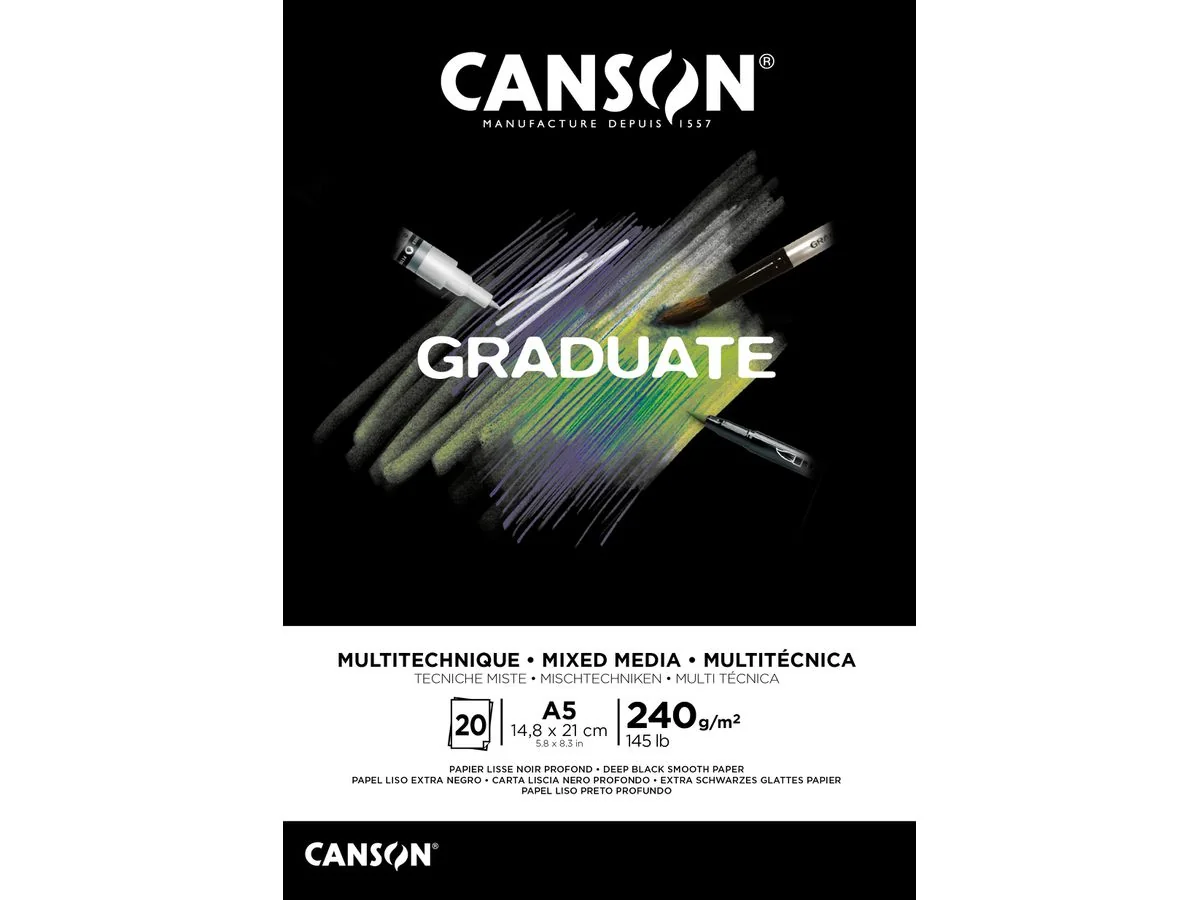 CANSON Studienblock GRADUATE MIXED MEDIA, schwarz, DIN A5 (EAN: 3148950060402)