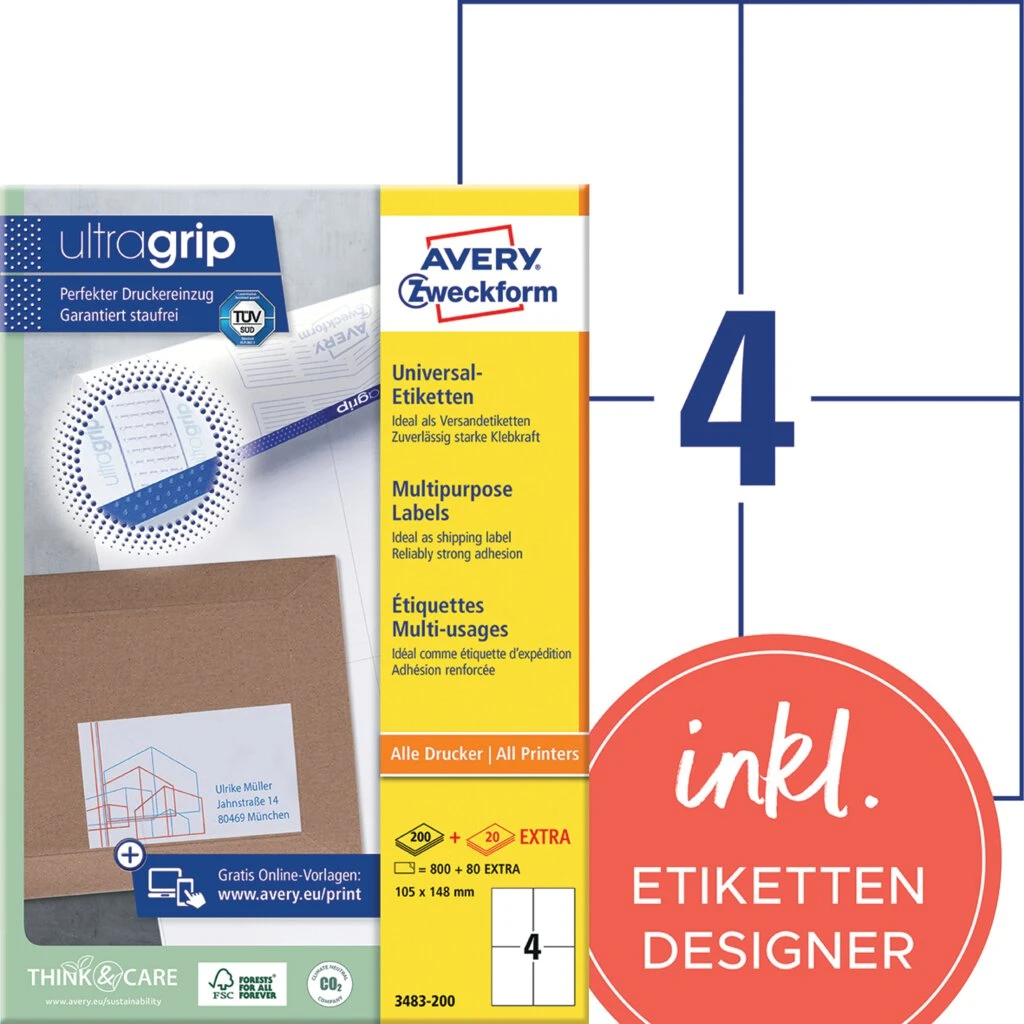 AVERY Zweckform Universal-Etiketten, 105 x 148 mm, weiß (EAN: 4004182249604)